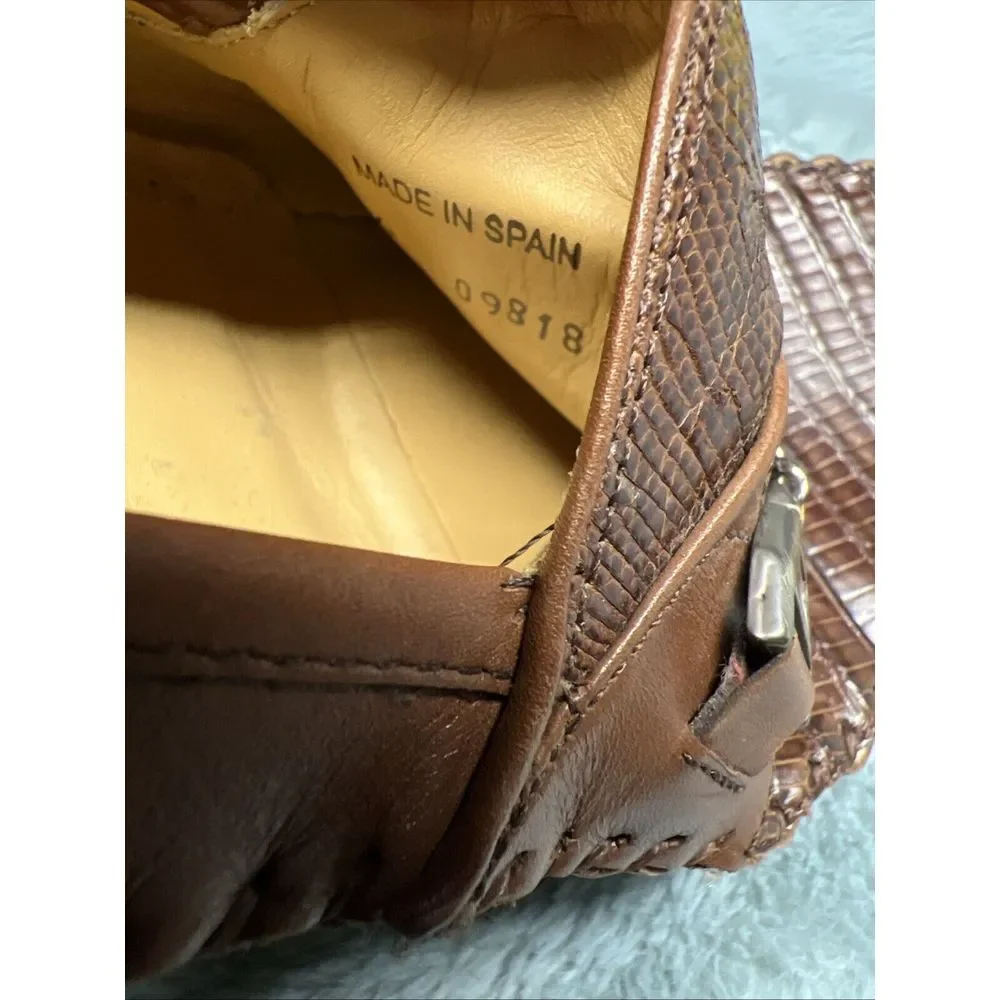 Johnston Murphy Shoes Men's 9.5 W Handcrafted Genuine Lizard Brown Oxfords Spain